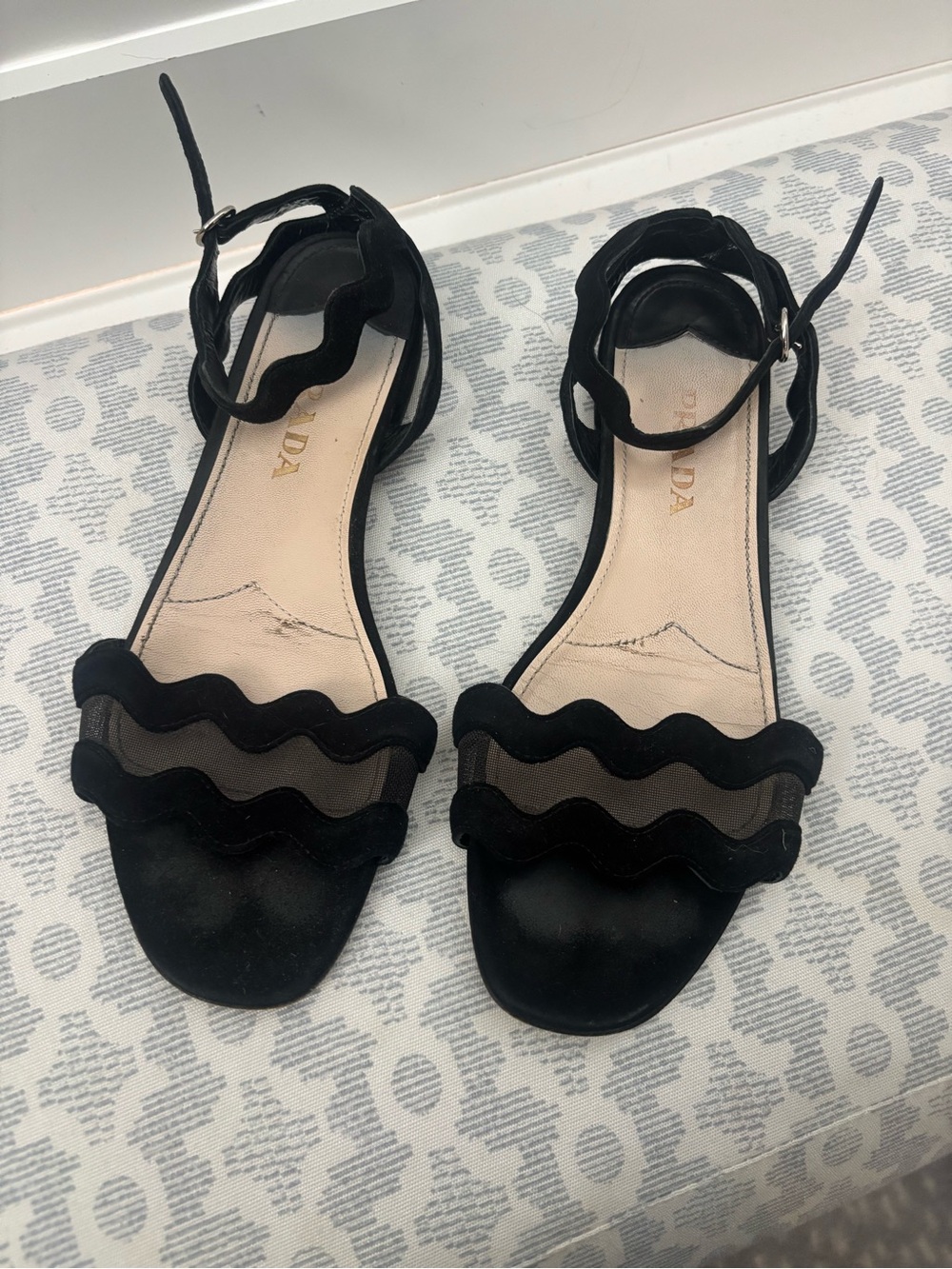 Prada Black Wavy Strap Ankle Sandals